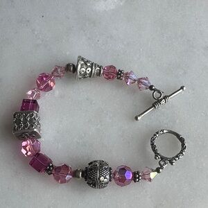 Hand Crafted Pink and Silver Beaded Bracelet